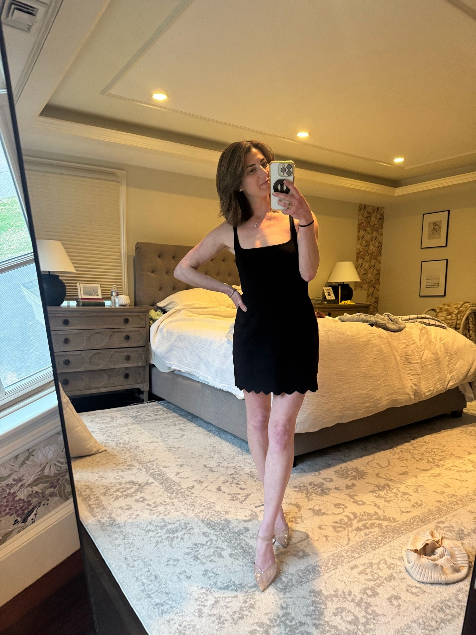 Spring wedding guest formal cocktail attire scalloped edge little black dress square neckline

#LTKWedding #LTKSeasonal #LTKPetite
