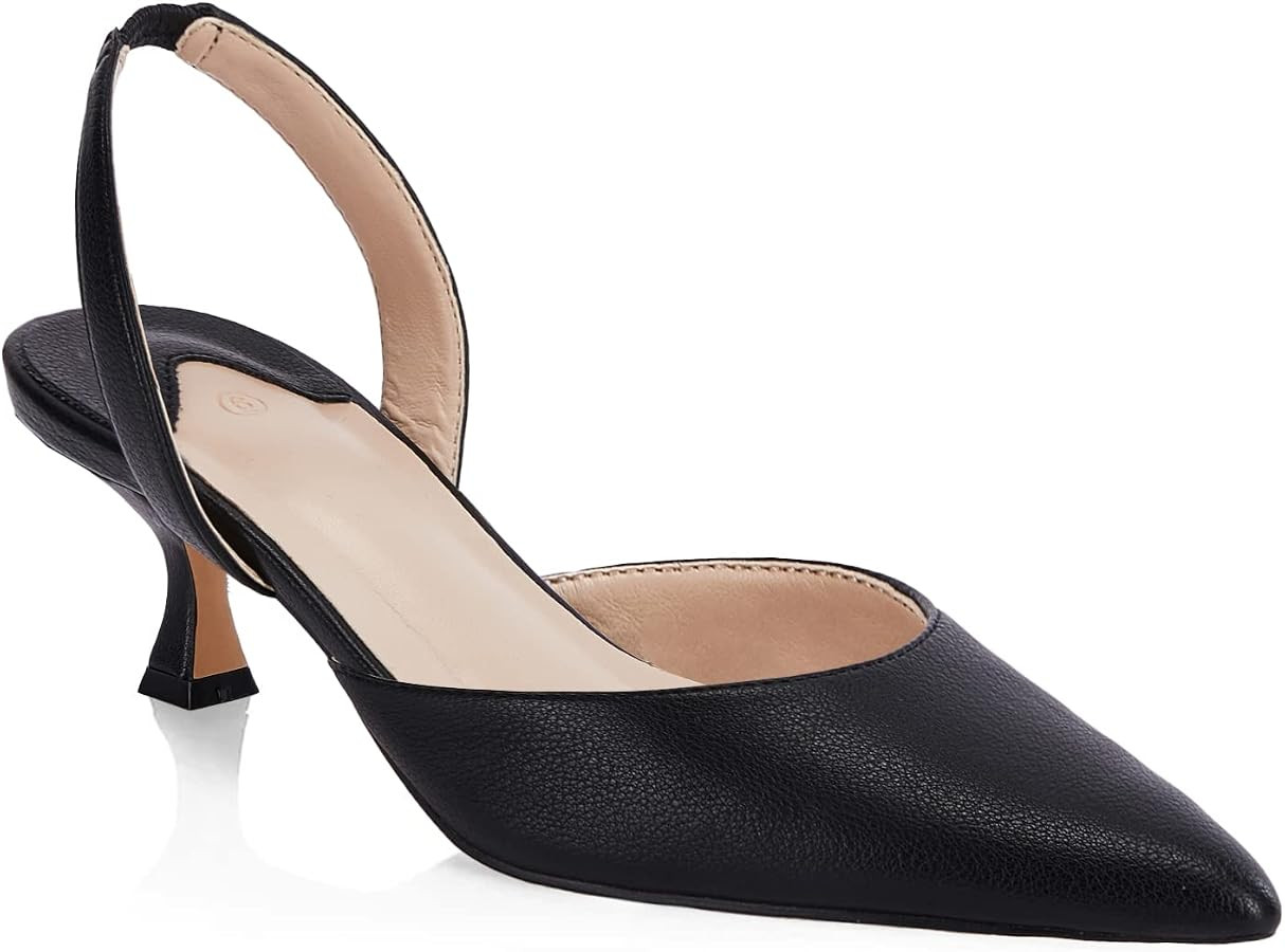 Juliet Holy Womens Pumps Shoes Pointed Toe Slip on Slingback Elastic Strap Classic Kitten Heels | Amazon (US)