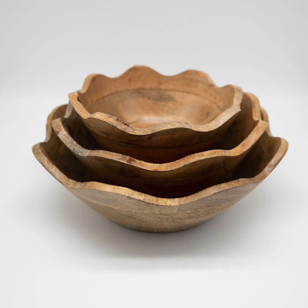 Mela Artisans Scalloped Mangowood Bowls | Sabavi Home