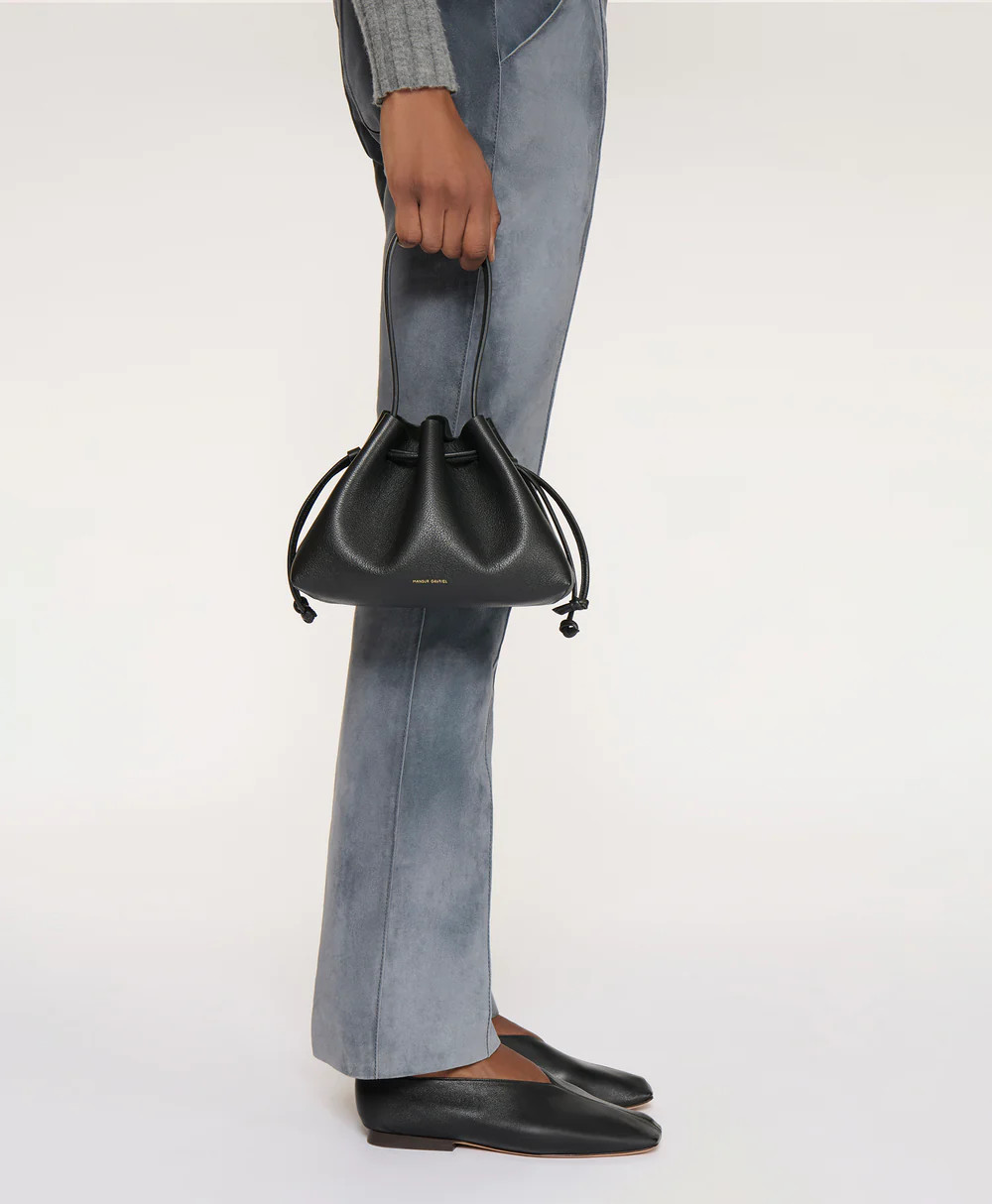 Drawstring Pouchette - Natural Raffia/Budino Suede | MANSUR GAVRIEL
