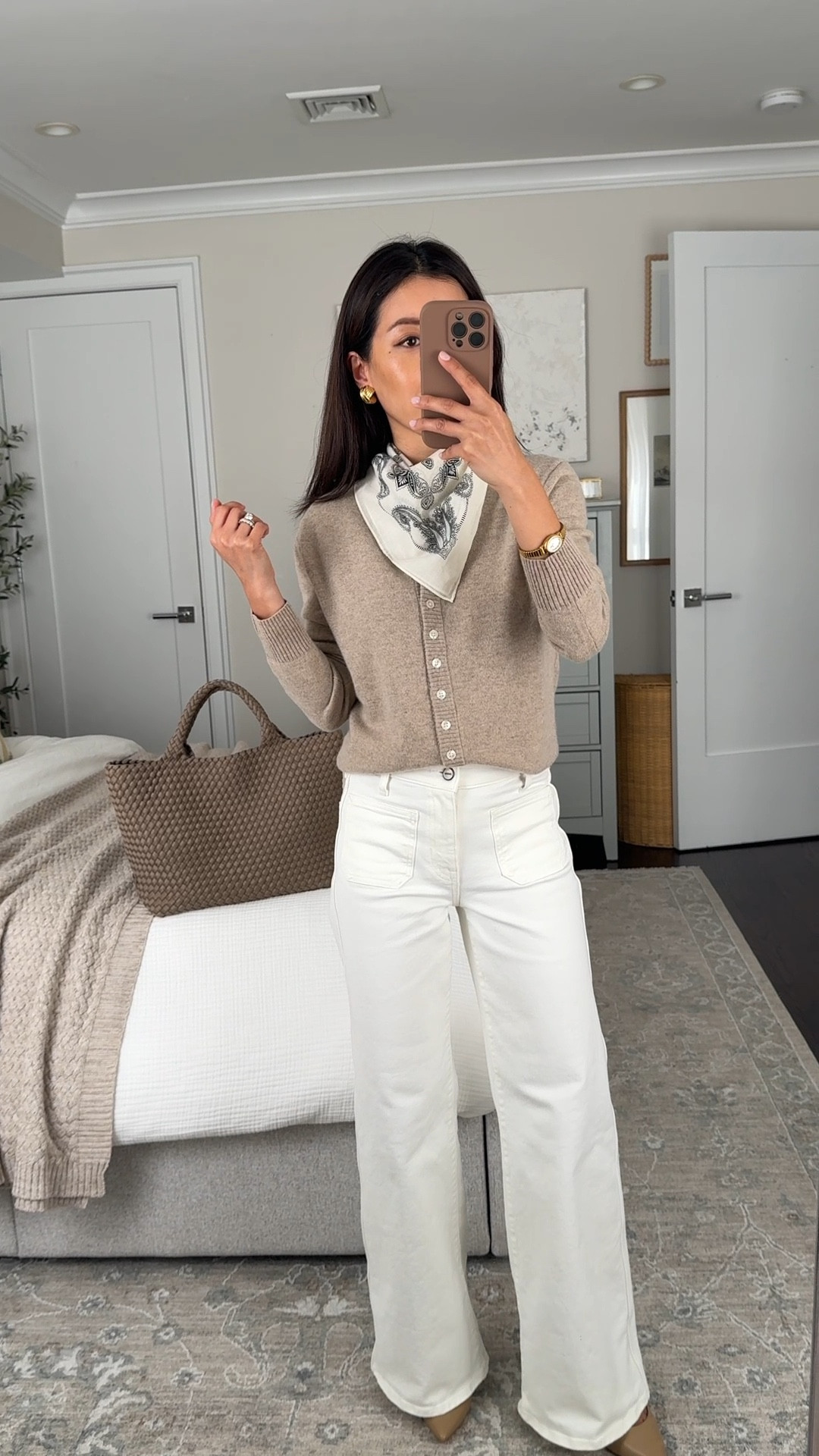 FYI these Jeans are on sale in all other colors but not white

• denim trouser 23 petite, I sized down at waist, flattering and elongating Jeans that require heels on me ￼

• Classic cashmere cardigan xxs, lightweight with ribbing details

• Printed cotton scarf, to add a little bit of print and detail

@jcrew #ad 

Petite friendly outfit, easy mom style, white jeans outfit, spring fashion , office outfit ideas

#LTKootd #LTKWorkwear #LTKPetite