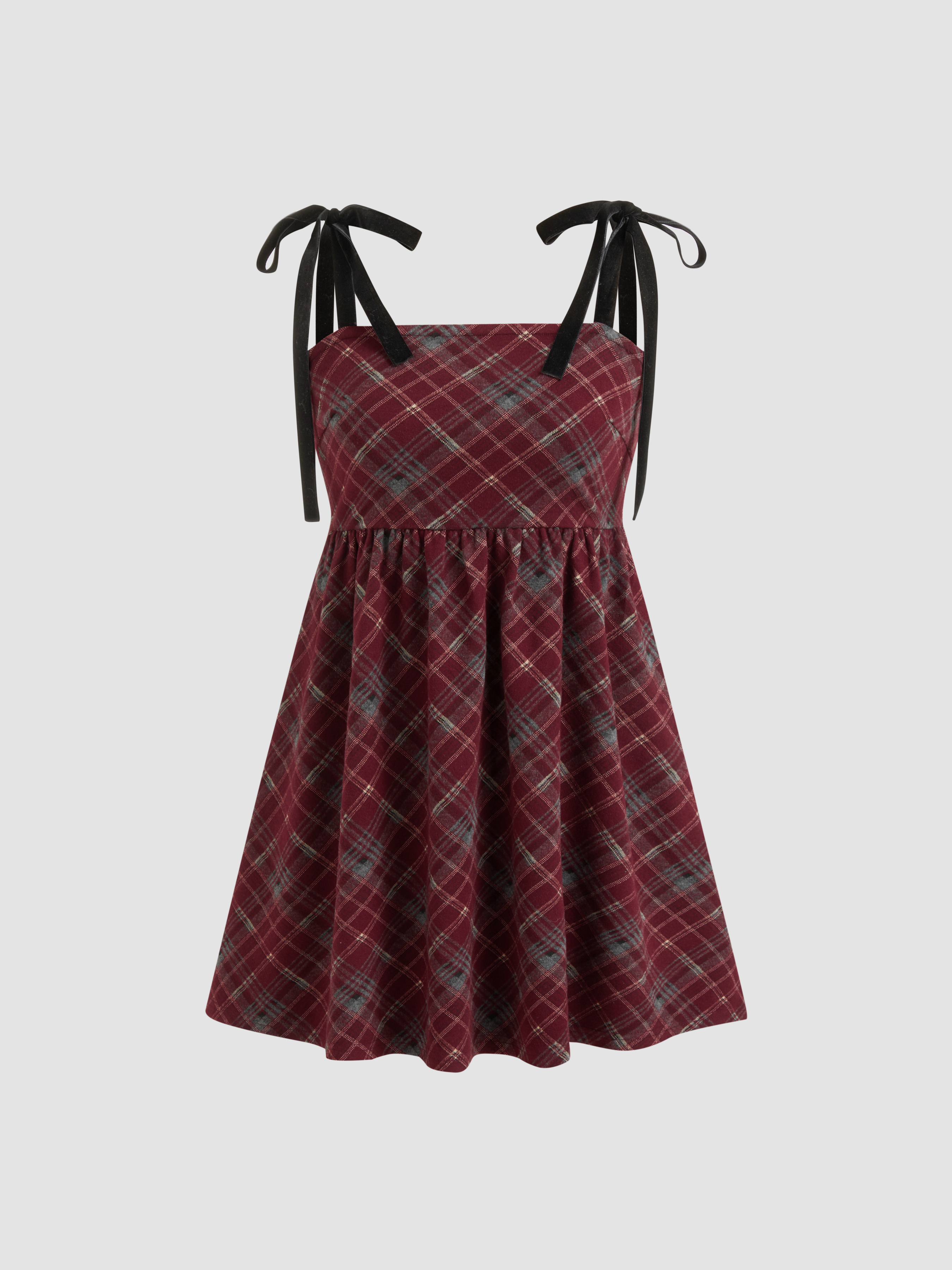 Jacquard Square Neck Plaid Knotted Mini Dress | Cider