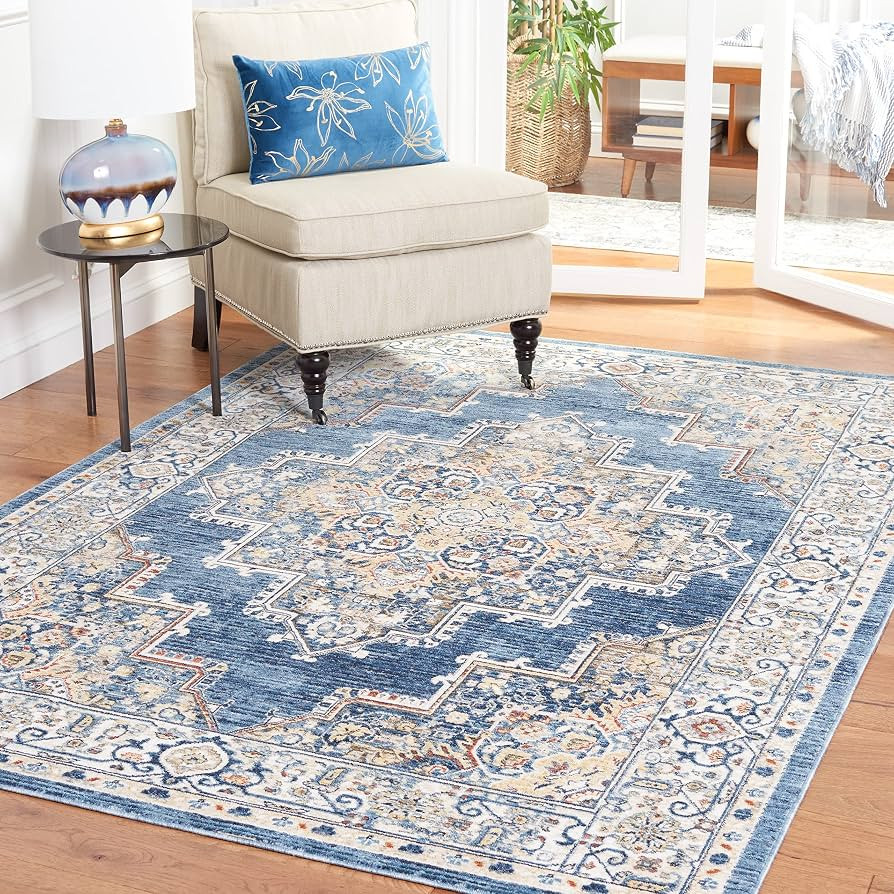 SAFAVIEH Olympia Collection 6' Square Blue/Beige OPA208M Oriental Medallion Area Rug | Amazon (US)