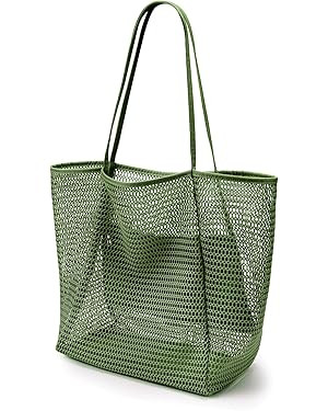 KALIDI Beach Mesh Tote Bag, Casual Tote Bag Hobo Women Foldable MAX 23L Shoulder Bag For Beach Pi... | Amazon (US)