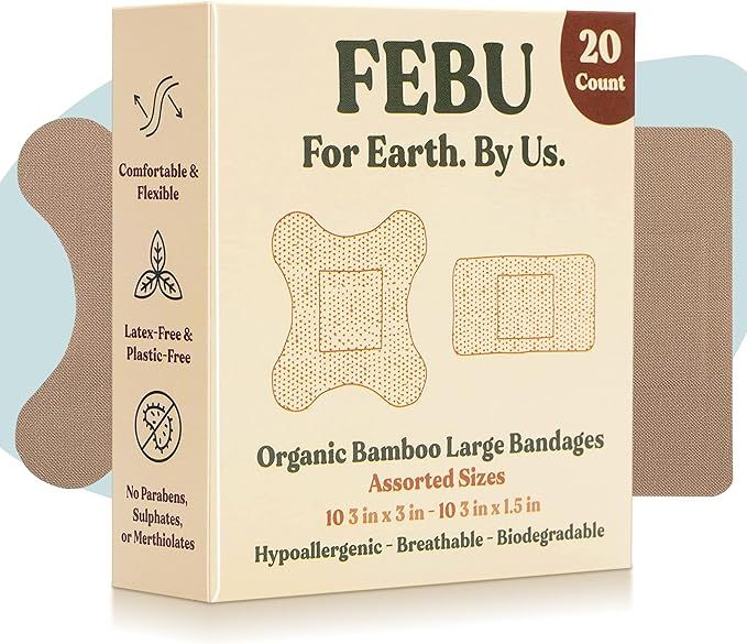 FEBU Eco-Friendly Large Organic Bamboo Bandages for Sensitive Skin | PFAS Free Bandages for Scrap... | Amazon (US)