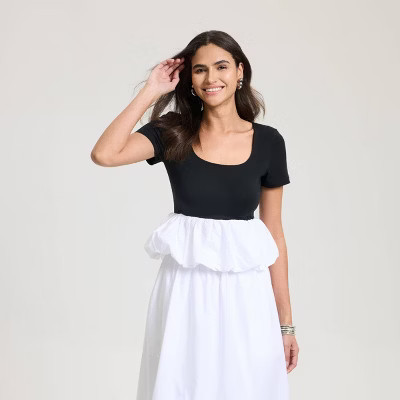 Women's Bubble Hem T-Shirt - A New Day™ Black/Fresh White XXL | Target