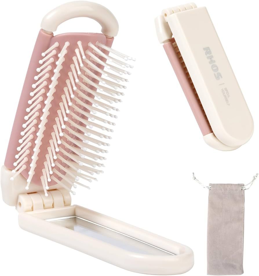 RHOS Folding Brush with Mirror for Women,Girls-Portable Mini Hair Brush for Purse,Small Pocket Ha... | Amazon (US)