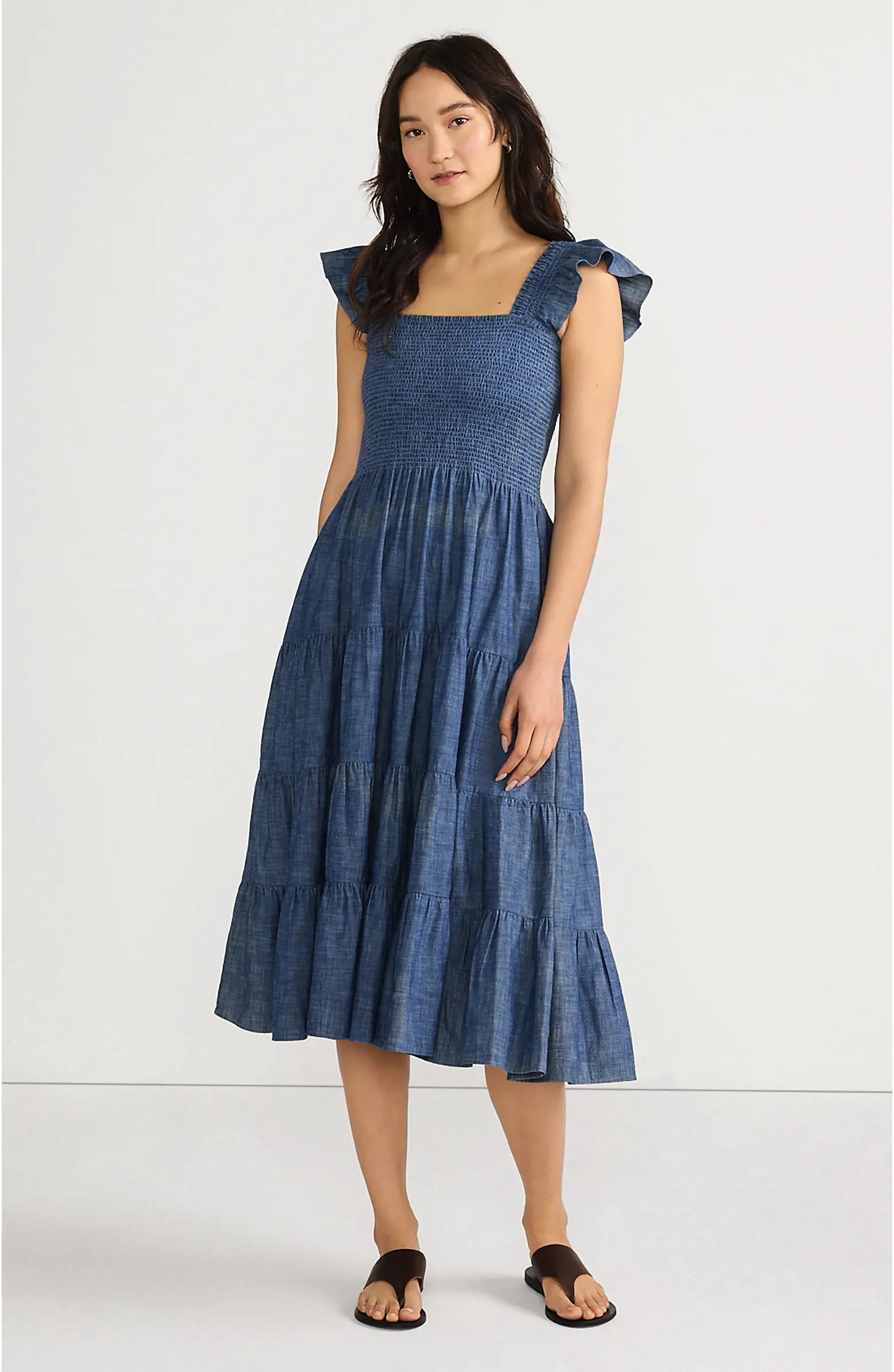 Chambray Smocked Dress with Ruffle Straps | Nordstrom
