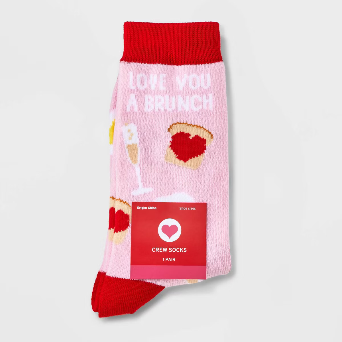 Women's 'Love You a Brunch' Valentine's Day Crew Socks - Pink/Red 4-10 | Target