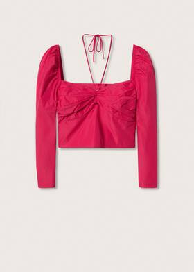 Puff-sleeved cropped blouse | MANGO (US)