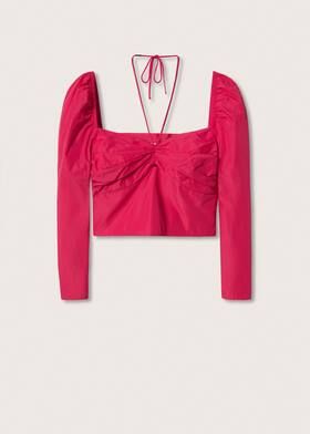 Puff-sleeved cropped blouse | MANGO (US)