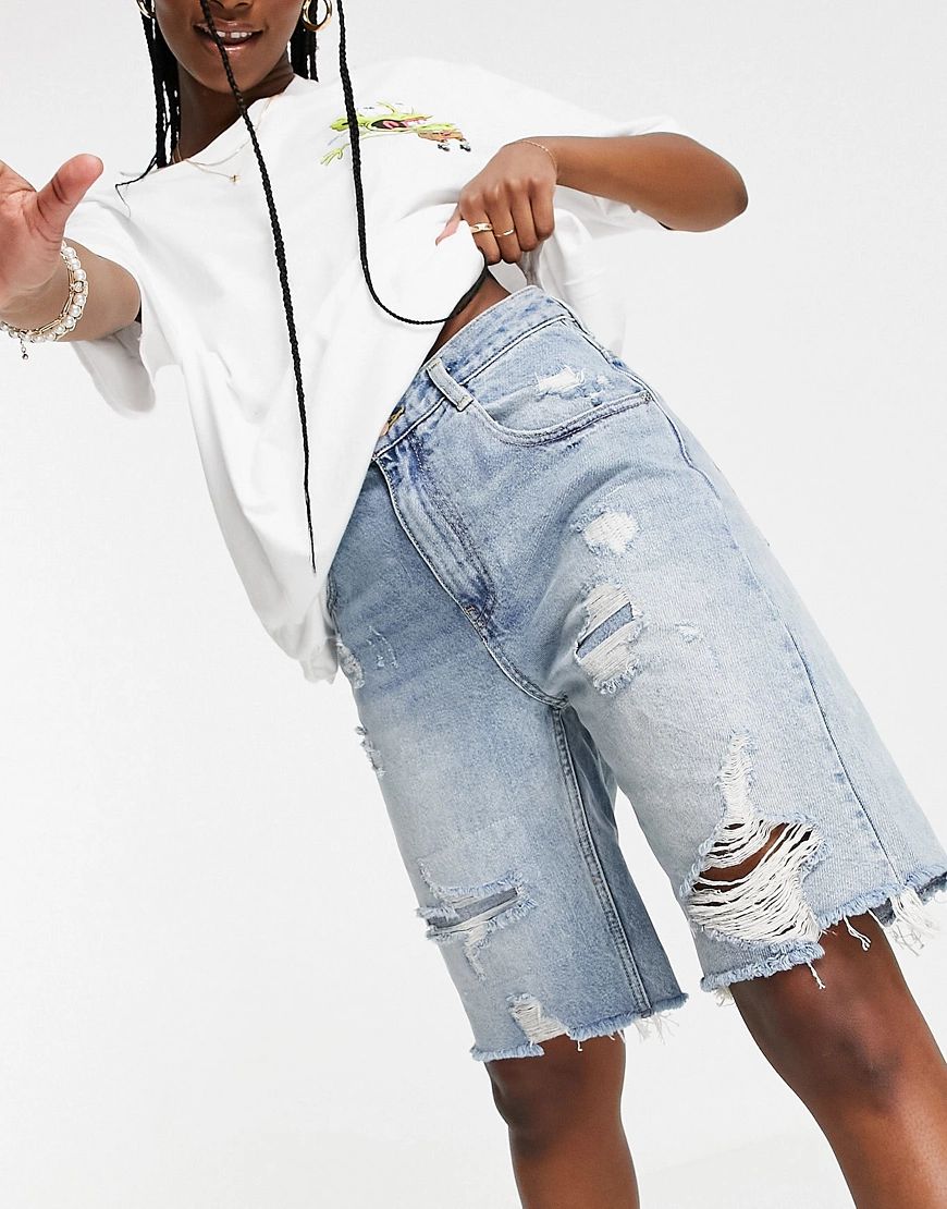 We The Free by Free People salinas long shorts with rips in light wash denim-Blues | ASOS (Global)
