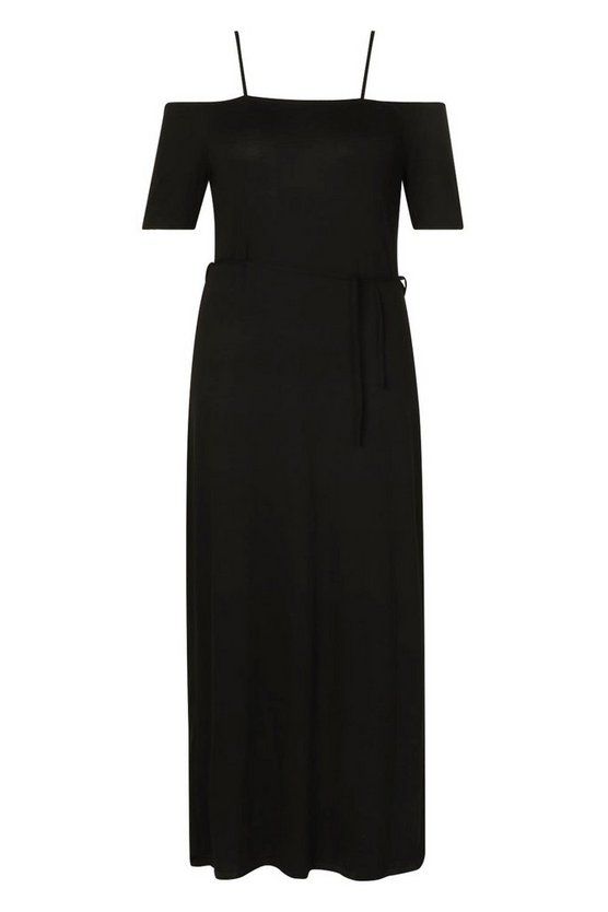 Plus Cold Shoulder Tie Belt Maxi Dress | Boohoo.com (US & CA)