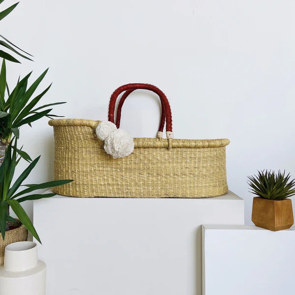 Basket OnlyNaturalAfrican Moses BasketCognac + Cream Handle | Plum+Sparrow