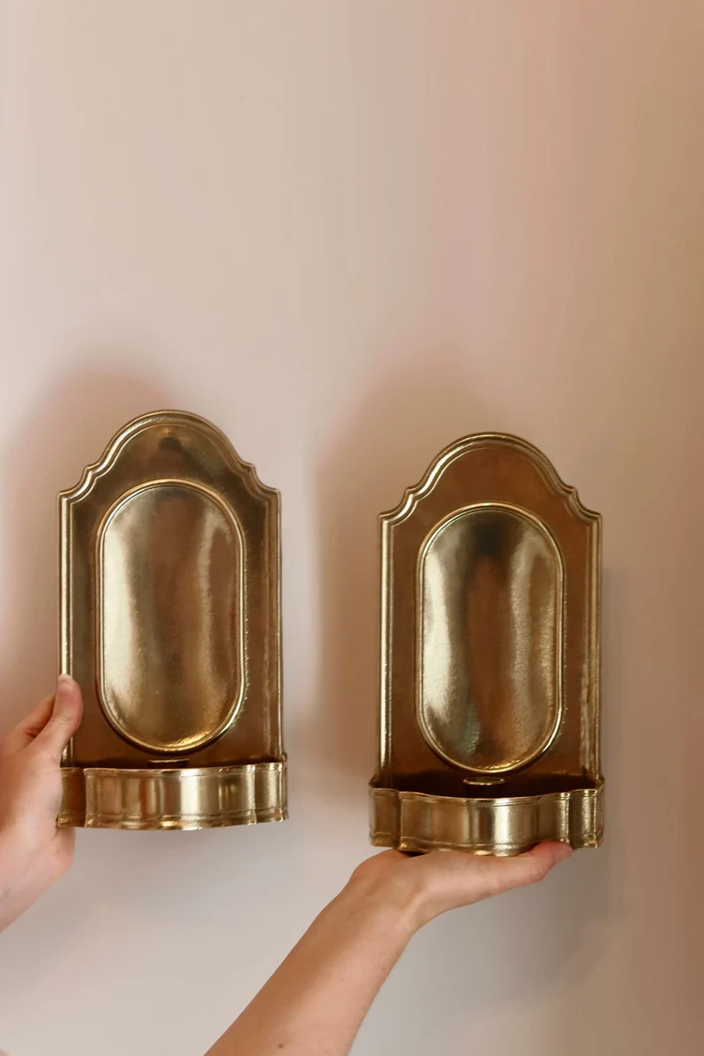 Pair of Mid Century Swedish Arts and Craft Style Brass Sconces - Etsy | Etsy (Global)