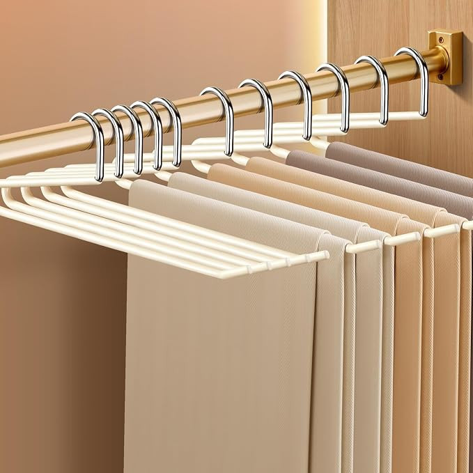 HUADYMEET 30 Pack Open Ended Pants Hangers,Space Saving,14 Inch,Beige | Metal,Non Slip,Slim,Stron... | Amazon (US)