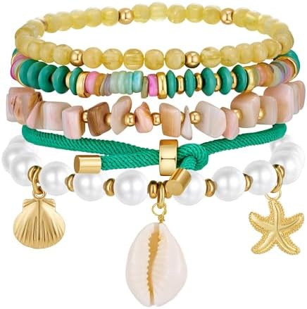 Multicolor Beaded Stretch Bracelets for Women Trendy Stackable Layered Bracelet Boho Conch Seashe... | Amazon (US)
