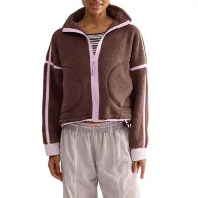 Free People Mountain High Fleece Jacket in Truffle/powder Pink at Nordstrom, Size Small | Nordstrom