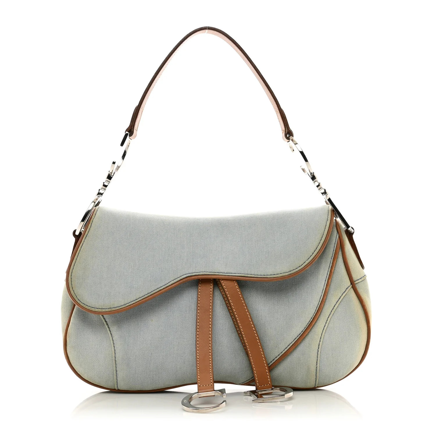 Denim Calfskin Double Saddle Bag Light Blue | FASHIONPHILE (US)