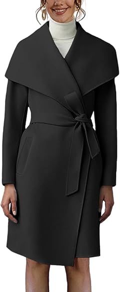 Cicy Bell Women's Pea Trench Coat Lapel Collar Long Jacket Open Front Belted Overcoat with Pocket... | Amazon (US)