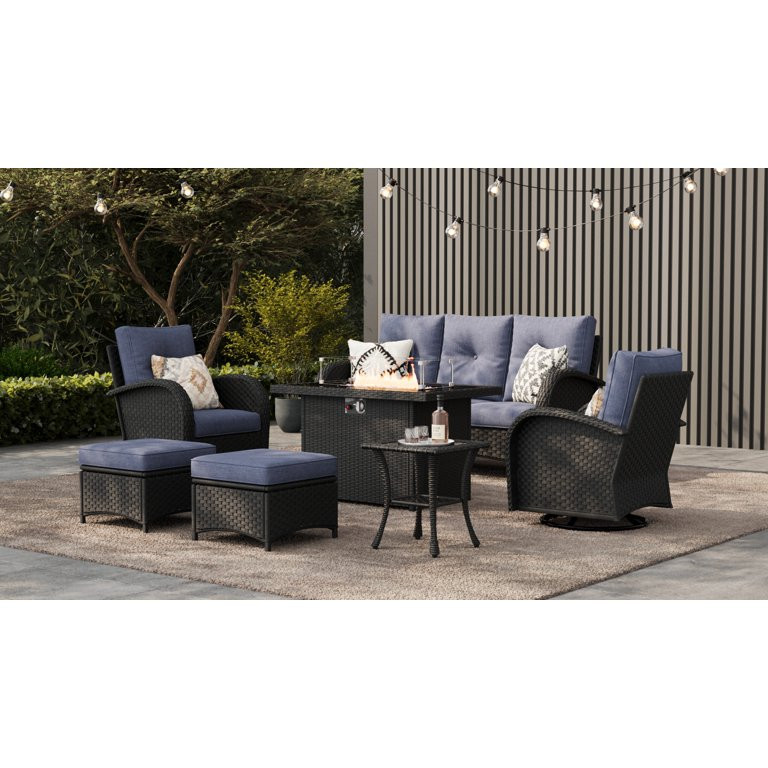 LayinSun 10 Pieces Outdoor Patio Furniture Set with Fire Pit Table, Rattan Wicker Sectional Swive... | Walmart (US)