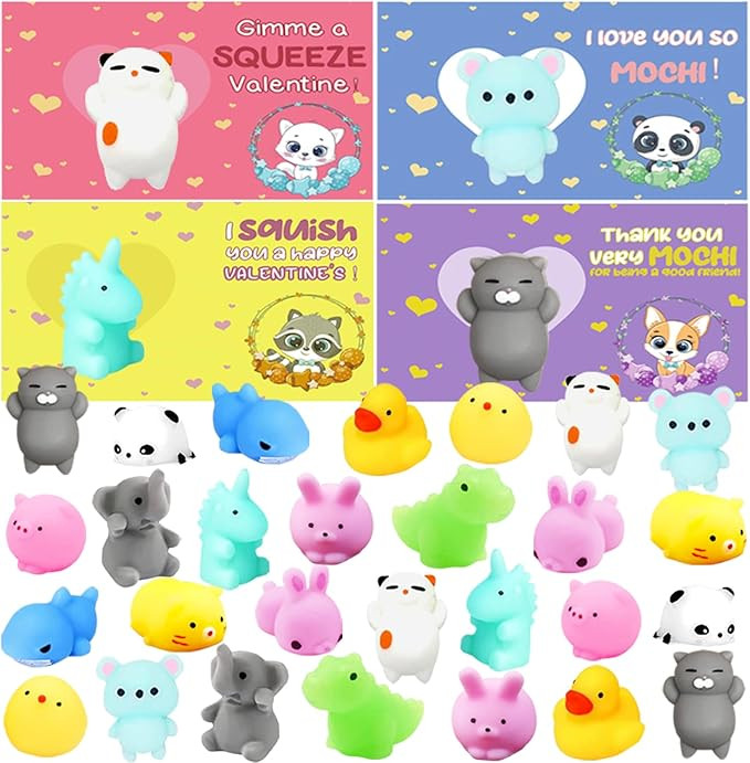 28 Pack Valentine's Greeting Cards with Mochi Squishies Toys, Valentine School Classroom Prize Pa... | Amazon (US)