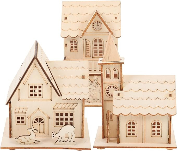 Toyvian 3pcs Christmas Led Light Wooden House with Battery, Unfinished Wooden Christmas Village M... | Amazon (US)