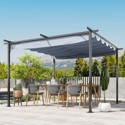 Retractable Pergola Canopy - Outdoor Protection Sun Shade With Steel Frame For Garden, Grill, Patio, Backyard Gray Grill Steel, Dependably Made | Wayfair North America