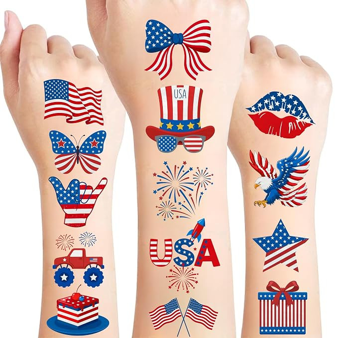 85Pcs Fourth Of July Patriotic Temporary Tattoos - Memorial Day Decorations Party Favors 4th of J... | Amazon (US)