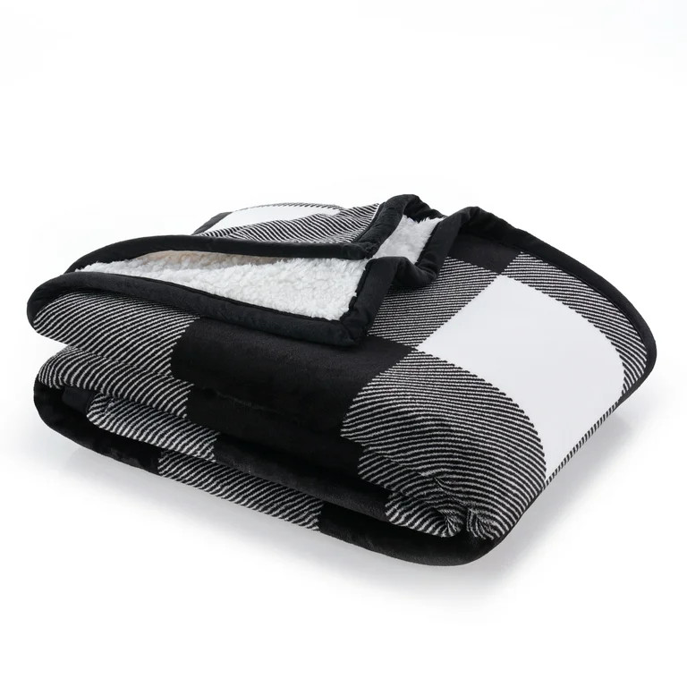 Better Homes & Gardens Printed Reverse Faux Shearling Throw, Black Buffalo Plaid, 50" x 60" - Wal... | Walmart (US)