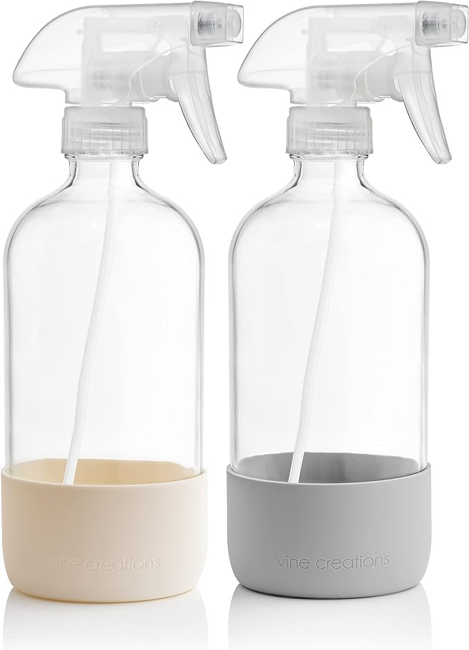 Vine Creations Clear Glass Spray Bottles with Silicone Sleeve, 16oz Refillable Empty Bottle for C... | Amazon (US)