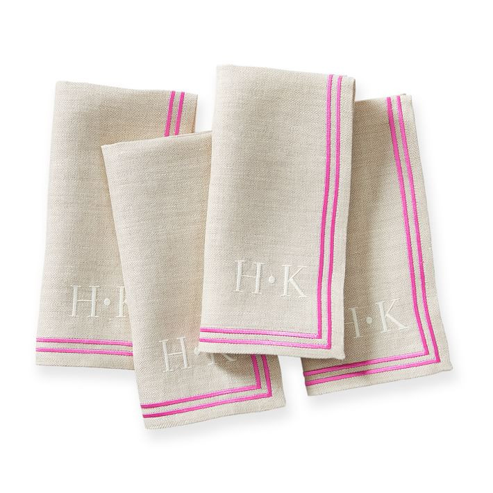 Herringbone Border Linen Napkins, Set of 4 | Mark and Graham