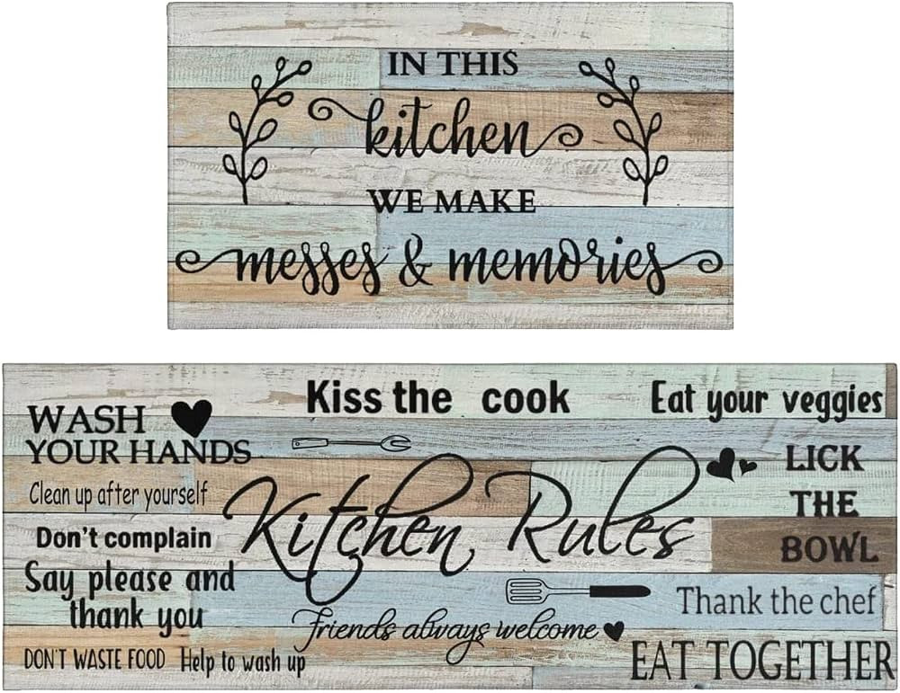 Farmhouse Kitchen Mats for Floor Set of 2, Floor, Comfort Standing Rugs and Mat, Non-Slip Washabl... | Amazon (US)