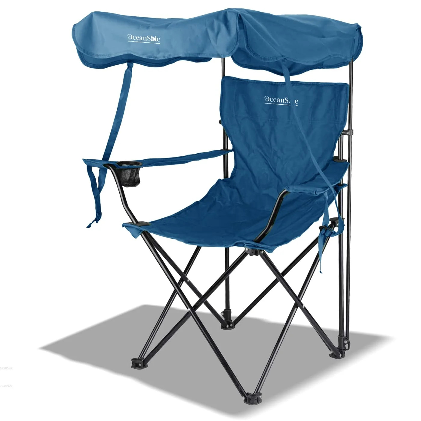 Living + Folding Camping Chair with Canopy Shade, Beach Chair, Steel Frame, Cup Holder, Portable ... | Walmart (US)