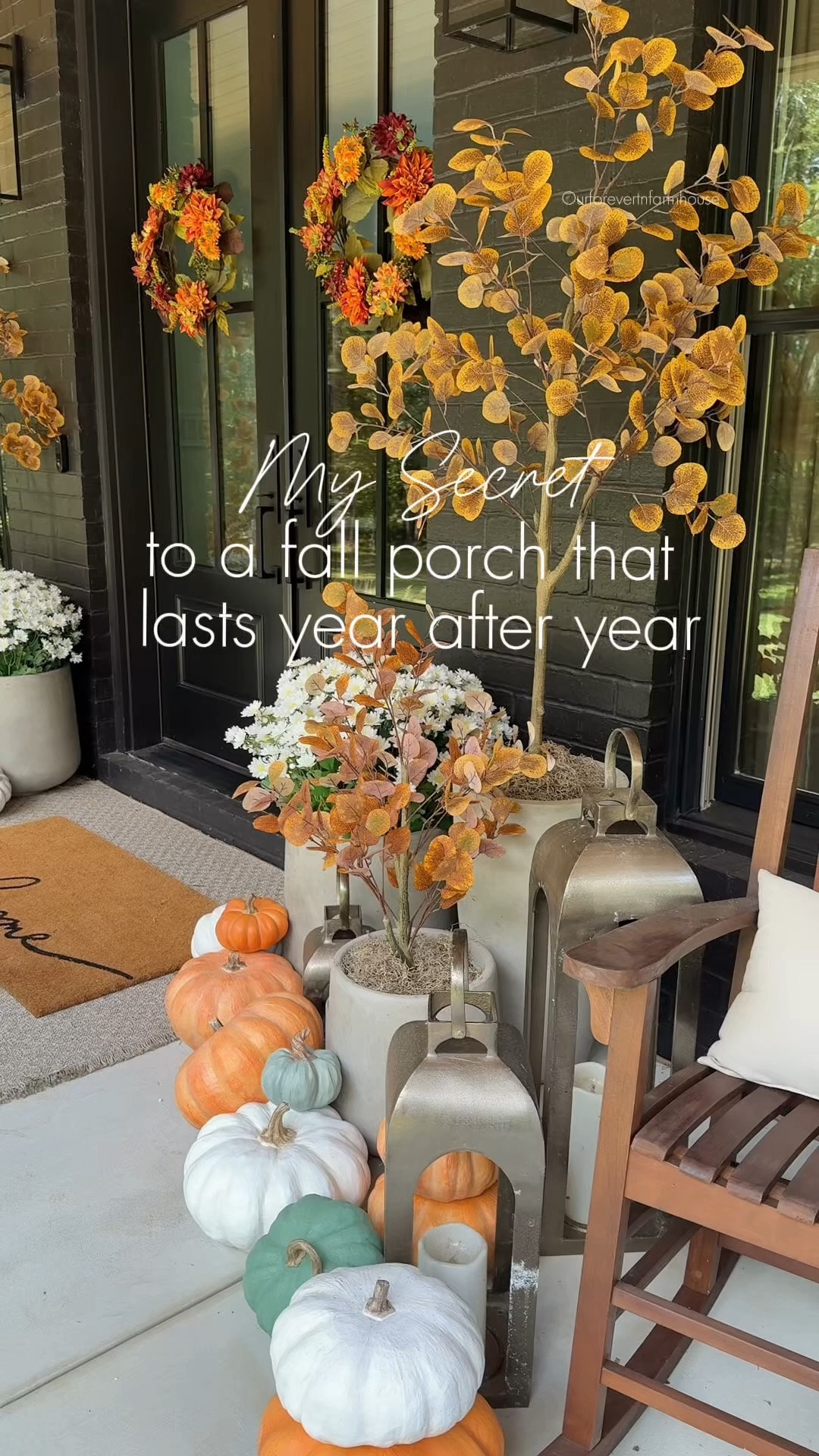 This was my fall porch last year… and the best part? I can bring ALL of it right back out again this year.

My secret to an easy fall porch? Decor I can pack away and use year after year.
I brought back my Autumn Eucalyptus Trees and fall wreaths from last year and paired them with faux mums and pumpkins. No watering, no replacing sad mums halfway through the season, and no starting from scratch every fall. 🙌

They still look just as beautiful a year later, and I love that I can completely transform the porch with things I already have.

#LTKSeasonal #LTKHome