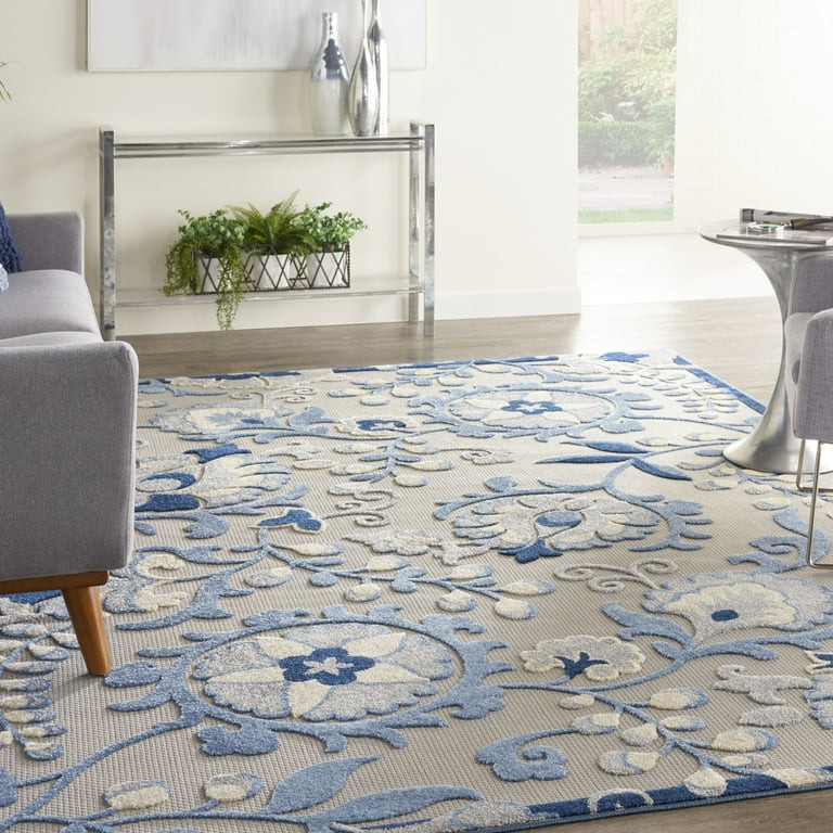 Nourison Aloha Indoor/Outdoor Farmhouse Transitional Blue/Grey 7' x 10' Area Rug, (7' x 10') | Walmart (US)