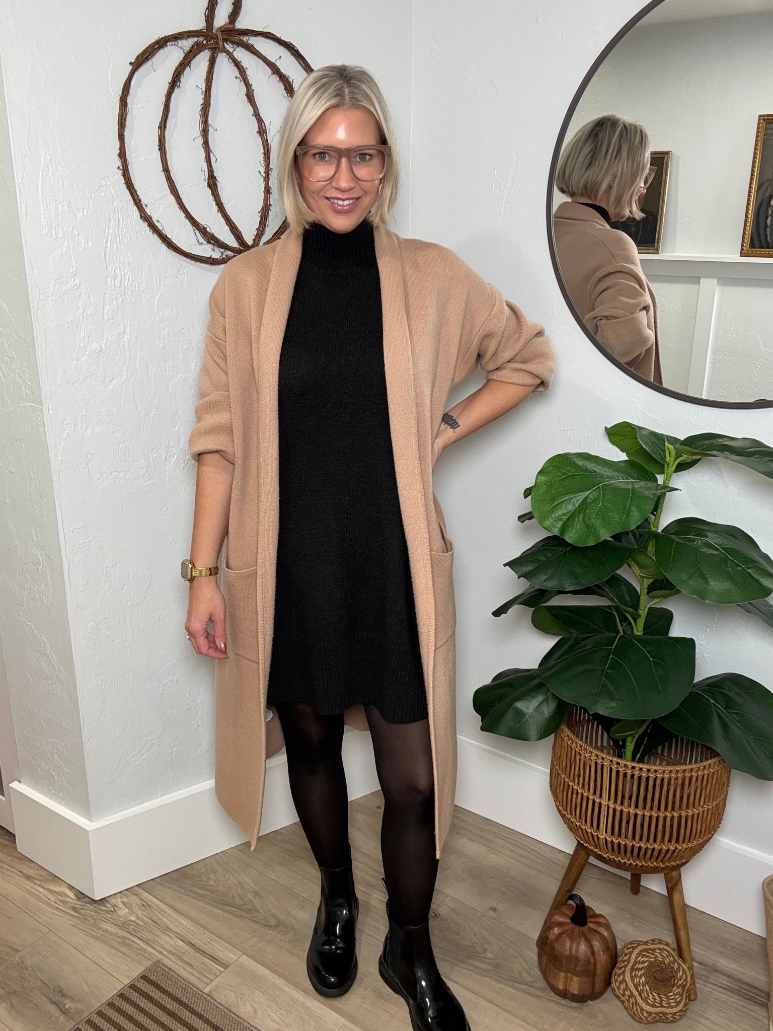 Perfect Outfit for Fall! 

Dress is from Walmart, however it’s out of stock currently. So I’ll link up some other options. 

Coatigan is from Amazon. It fits oversized so you can definitely size down. 

Tights are from Sheertex and they’re my go to! I love how they don’t run or tear. 

My boots are Doc Martens


#LTKWorkwear #LTKStyleTip #LTKOver40