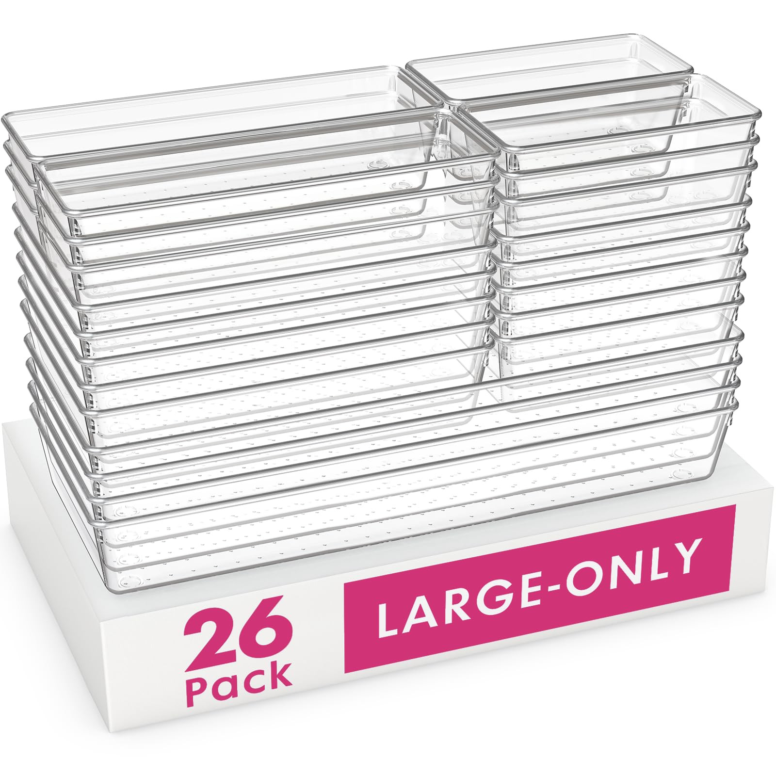 Criusia 26 Pack Large Clear Plastic Drawer Organizer Bins -5 Size Heavy Duty Acrylic Kitchen Draw... | Amazon (US)