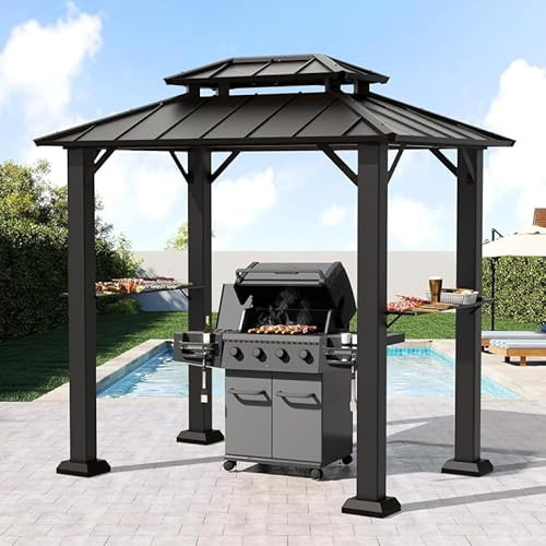 SOLUMIA Grill Gazebo,Outdoor Hardtop Gazebo with Galvanized Steel Double Roof BBQ Grill Canopy with Aluminum Frame, 2 Side Shelves for Patio, Backyard, Deck,Lawn 8'x6' | Amazon (US)