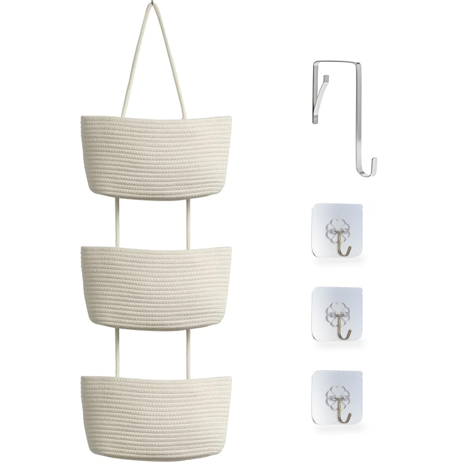 TeoKJ Over The Door Woven Baskets 3 Tier Hanging Wall Towel Basket Decorative Organizer for Livin... | Walmart (US)