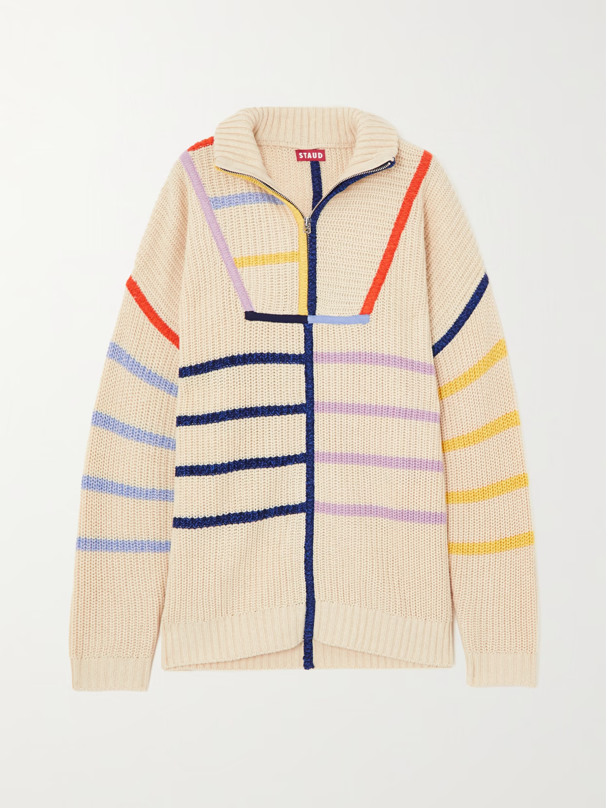STAUD - Hampton Striped Cotton-blend Sweater - Cream | NET-A-PORTER (US)