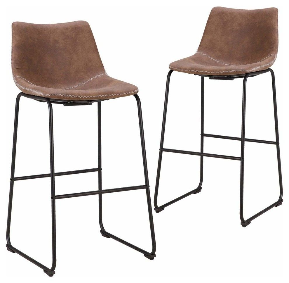 Industrial Bar Stool With Black Metal Frame and Footrest, Set of 2 - Industrial - Bar Stools And ... | Houzz 