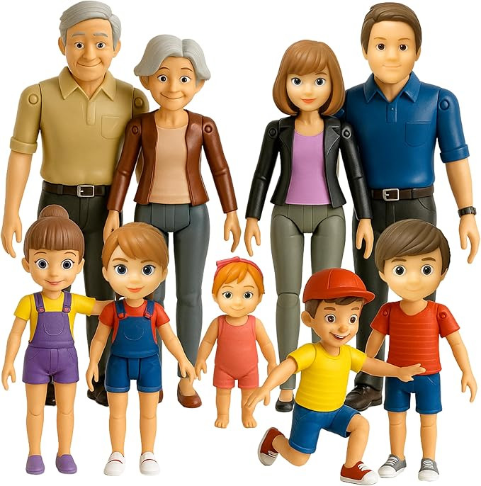 Dollhouse People, Bendable Dollhouse Family Set – 9 Poseable Figures Including Grandpa, Grandma... | Amazon (US)