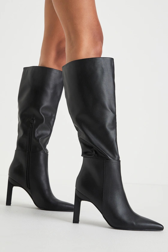 Olivet Black Pointed-Toe Knee-High Boots | Lulus (US)
