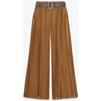 Zara - Satin Wide Leg Belted Pants - Women - Caramel - Women | Zara US