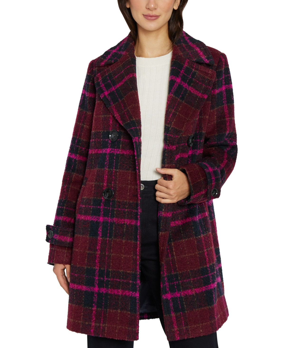 Sam Edelman Women's Double-Breasted Plaid Coat | Macys (US)