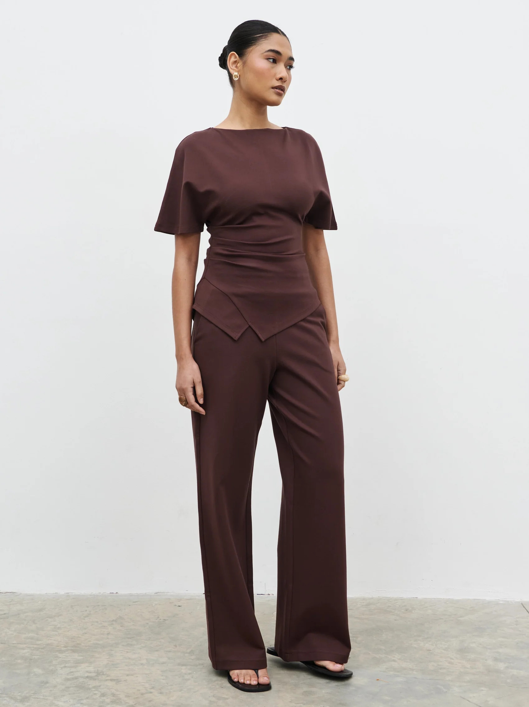 Marni Pleated Jersey Top - Brown | Pretty Lavish (UK)