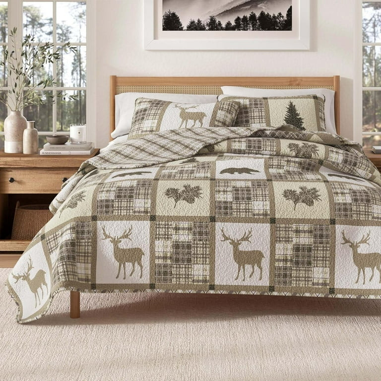 Lodge Bedspread Full/Queen Size Quilt with 2 Shams. Cabin 3-Piece Reversible All Season Quilt Set... | Walmart (US)