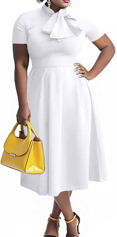 Memoriesea Women's Elegant Casual Short Sleeve Work Party A-Line Dress with Pockets | Amazon (US)