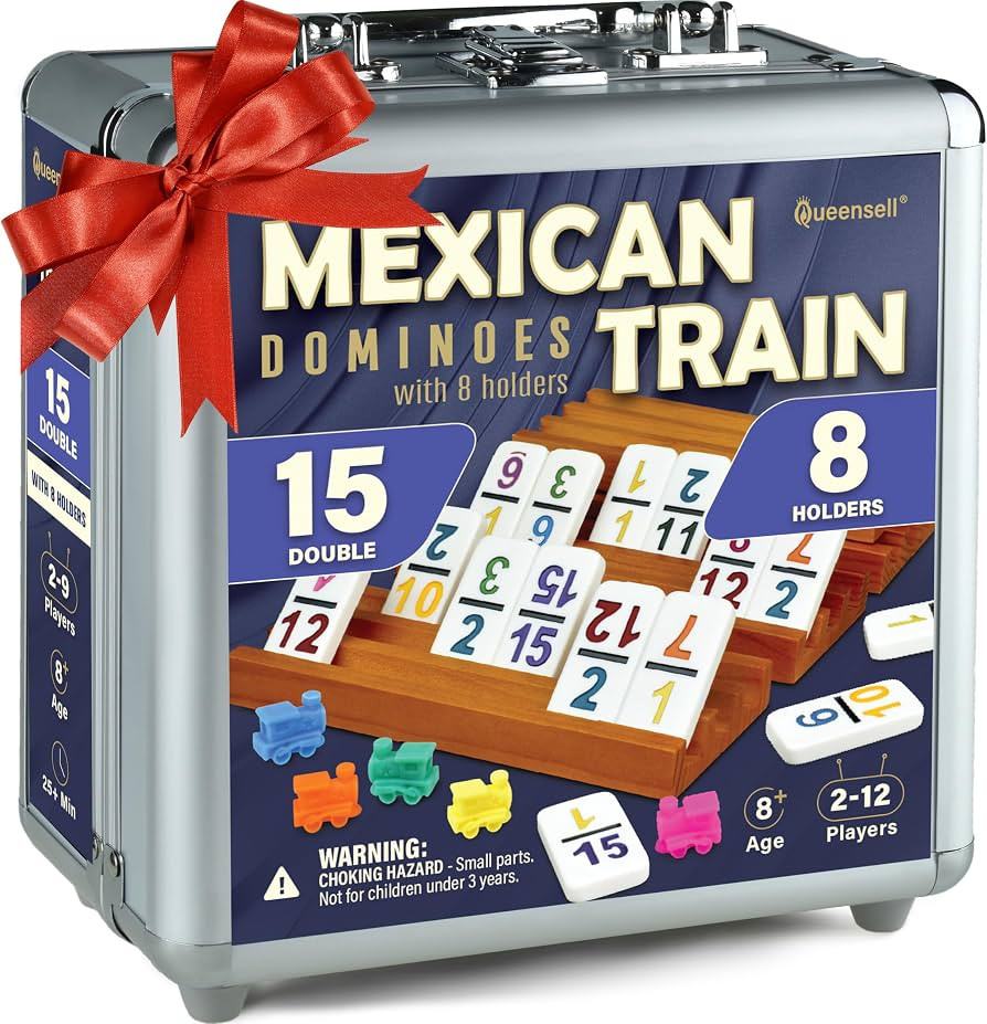 Queensell Mexican Train Dominoes Set Double 15 with Numbers - Dominoes Set for Adults and Family ... | Amazon (US)